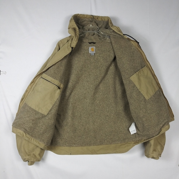 Carhartt Jacket J141 266 Hooded Tan Sherpa Lined Mens Sz 2XL Distressed - Picture 7 of 14